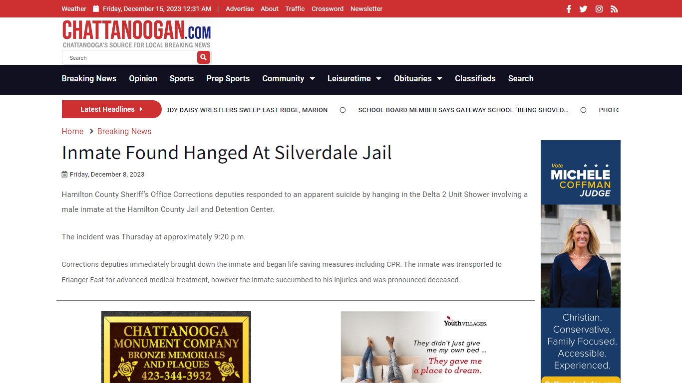Inmate Found Hanged At Silverdale Jail - Chattanoogan.com